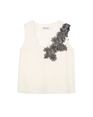 RÓHE Scoop Neck Silk Lace Top - Cream