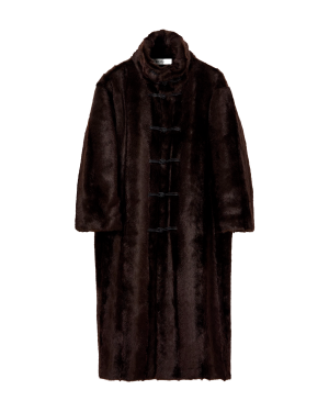 RÓHE Mandarin Faux Fur Coat - Dark Brown